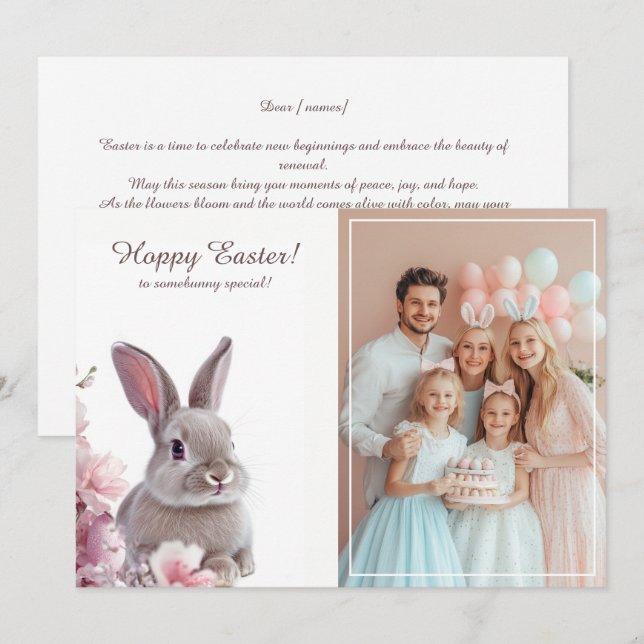 Easter Bunny Charm with photo Holiday Card (Front/Back)