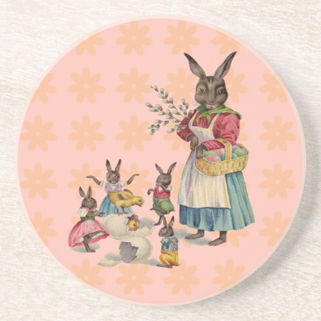 Easter Bunny Chckens Bunnies Eggs Coaster (Front)