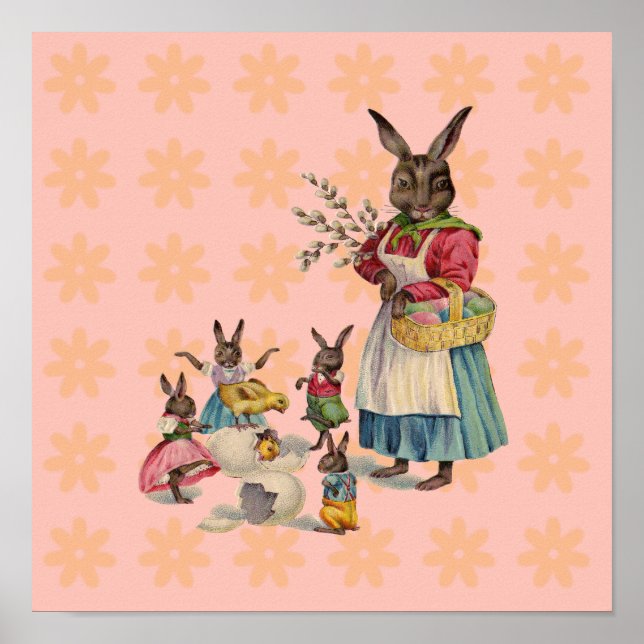 Easter Bunny Chckens Bunnies Eggs Poster (Front)
