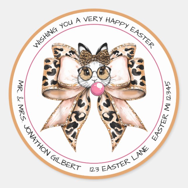 Easter Bunny Chic Classic Round Sticker (Front)