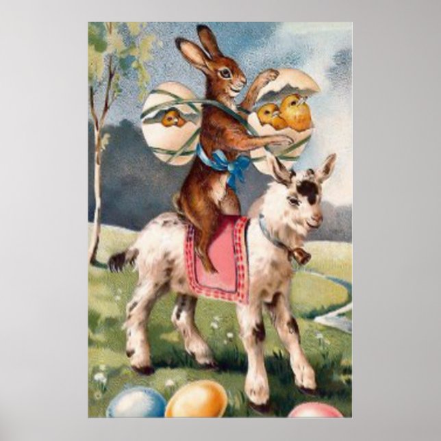 Easter Bunny Chick Colored Painted Egg Goat Poster (Front)