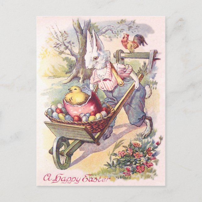 Easter Bunny Chick Coloured Egg Holiday Postcard (Front)