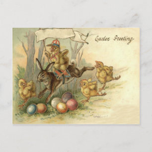 Easter Bunny Chick Coloured Painted Egg Flag Holiday Postcard
