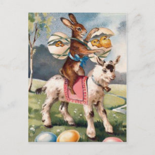 Easter Bunny Chick Coloured Painted Egg Goat Holiday Postcard
