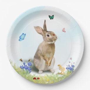 Easter Bunny Chick Lady Bugs Butterflies Crocus Paper Plate