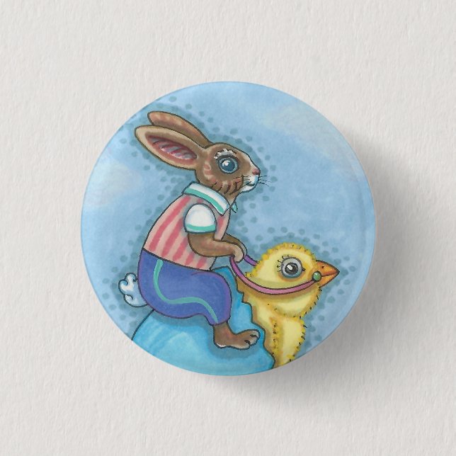 EASTER BUNNY, CHICK WHIMSICAL HOLIDAY BUTTON Round (Front)