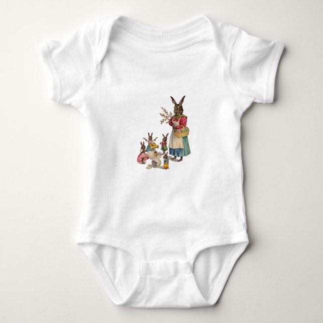 Easter Bunny Chicken Bunny Eggs Baby Bodysuit (Front)