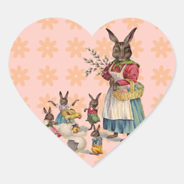 Easter Bunny Chicken Bunny Eggs Heart Sticker (Front)
