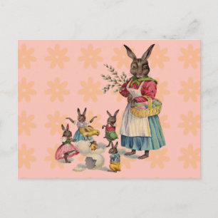 Easter Bunny Chicken Bunny Eggs Holiday Postcard
