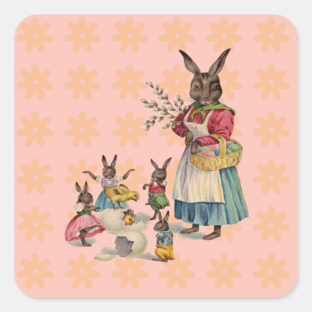 Easter Bunny Chicken Bunny Eggs Square Sticker (Front)