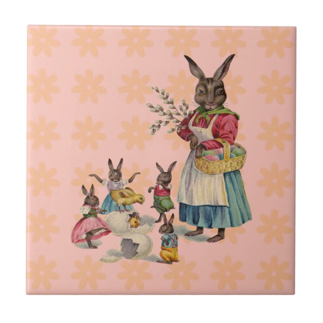Easter Bunny Chicken Bunny Eggs Tile (Front)