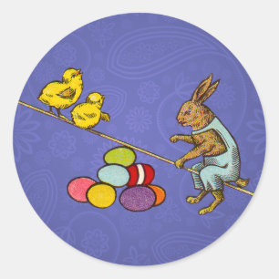 Easter Bunny chickens eggs illustration Classic Round Sticker