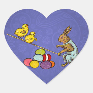 Easter Bunny chickens eggs illustration Heart Sticker