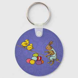 Easter Bunny chickens eggs illustration Key Ring