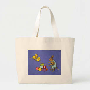 Easter Bunny chickens eggs illustration Large Tote Bag