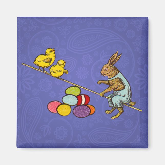 Easter Bunny chickens eggs illustration Magnet (Front)