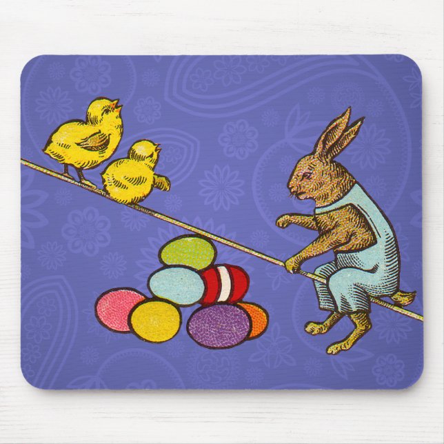 Easter Bunny chickens eggs illustration Mouse Mat (Front)