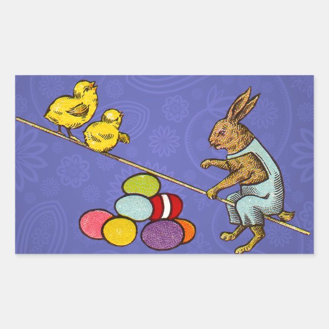 Easter Bunny chickens eggs illustration Rectangular Sticker (Front)