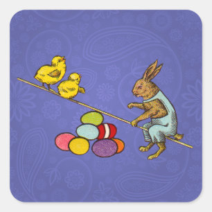 Easter Bunny chickens eggs illustration Square Sticker
