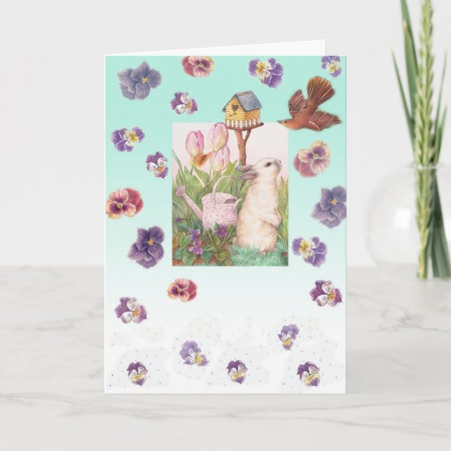 Easter Bunny Chicks  Easter Joy GREETINGS Holiday Card (Front)