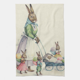 Easter Bunny Children Coloured Egg Tea Towel