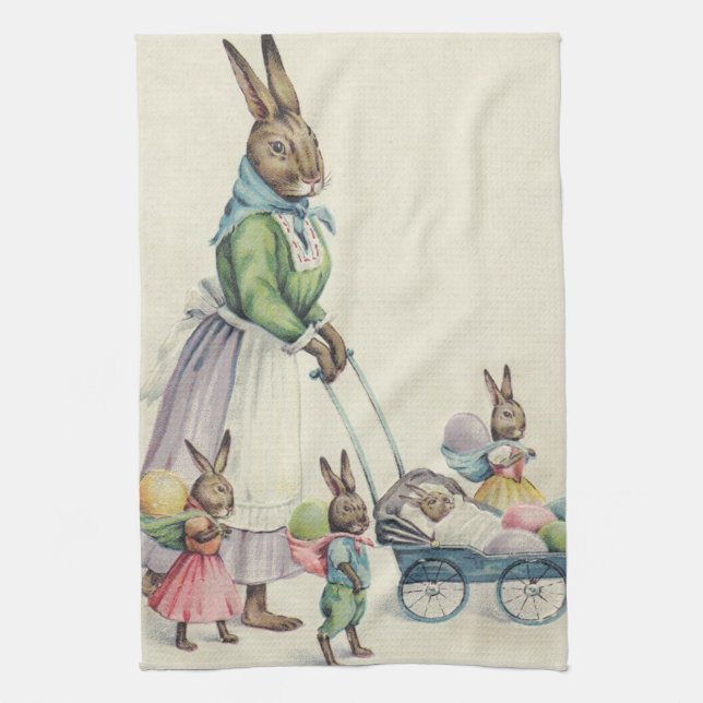 Easter Bunny Children Coloured Egg Tea Towel (Vertical)