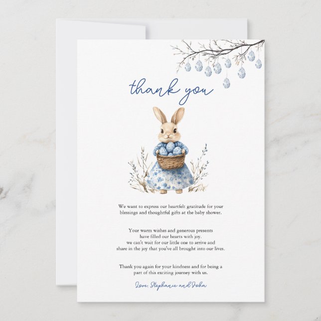 Easter Bunny Chinoiserie Baby Shower  Thank You Card (Front)