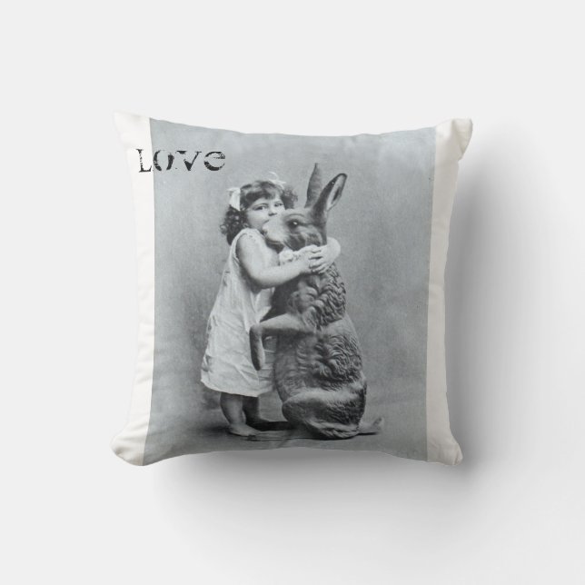 Easter Bunny Chocolate Girl Antique Photo Cushion (Front)