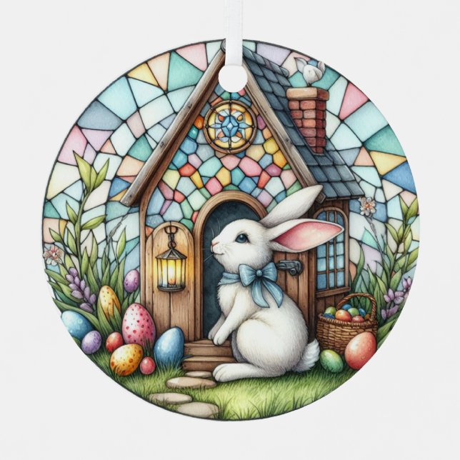 Easter Bunny Church Eggs Stained Glass Flowers Metal Tree Decoration (Front)