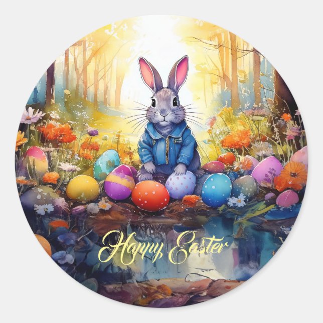 Easter Bunny Classic Round Sticker (Front)