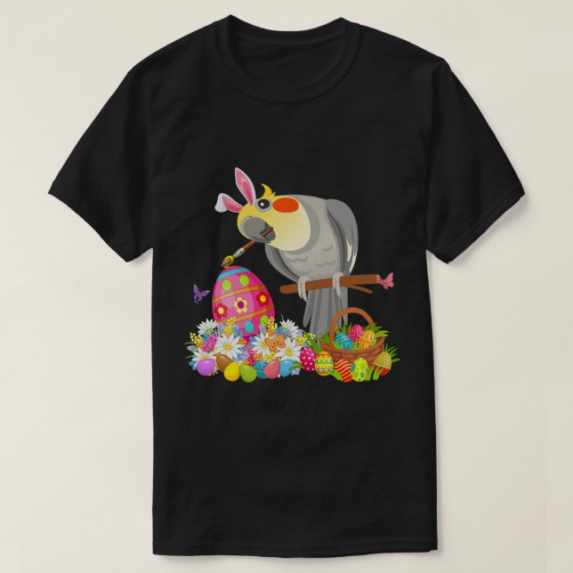 Easter Bunny Cockatiel Drawing Chocolate Eggs Love T-Shirt (Design Front)
