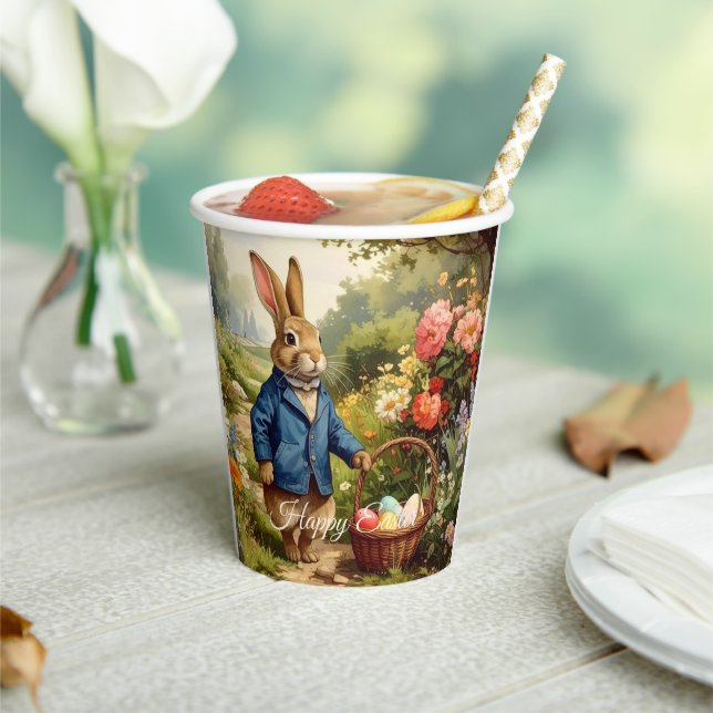 Easter Bunny Collecting Easter Eggs Paper Cups (Insitu)