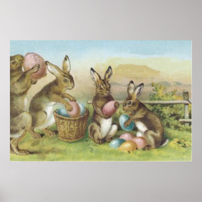 Easter Bunny Colored Painted Egg Field Poster (Front)