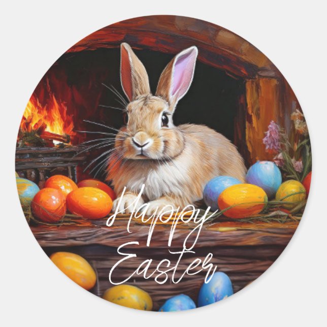 Easter Bunny Colorful Easter eggs Happy Easter Classic Round Sticker (Front)