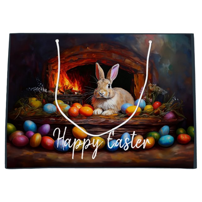 Easter Bunny Colorful Easter eggs Happy Easter Large Gift Bag (Front)