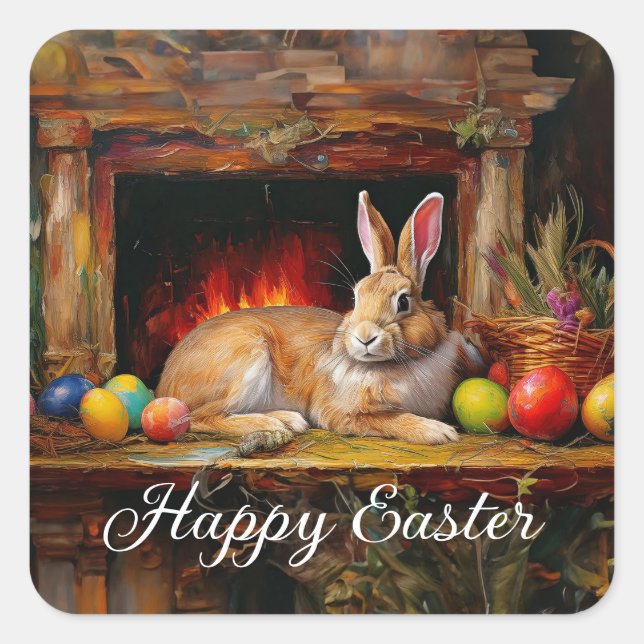 Easter Bunny Colorful Easter eggs Happy Easter Square Sticker (Front)