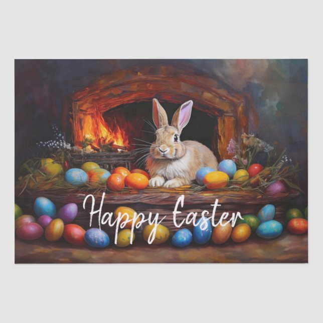 Easter Bunny Colorful Easter eggs Happy Easter Tissue Paper (Front)