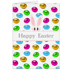 Easter Bunny & Colorful Eggs on White