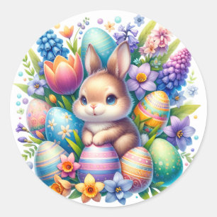 Easter Bunny Colorful Eggs Sheet of Classic Round Sticker