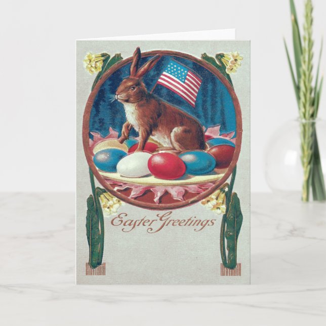 Easter Bunny Coloured Egg American Flag Holiday Card (Front)