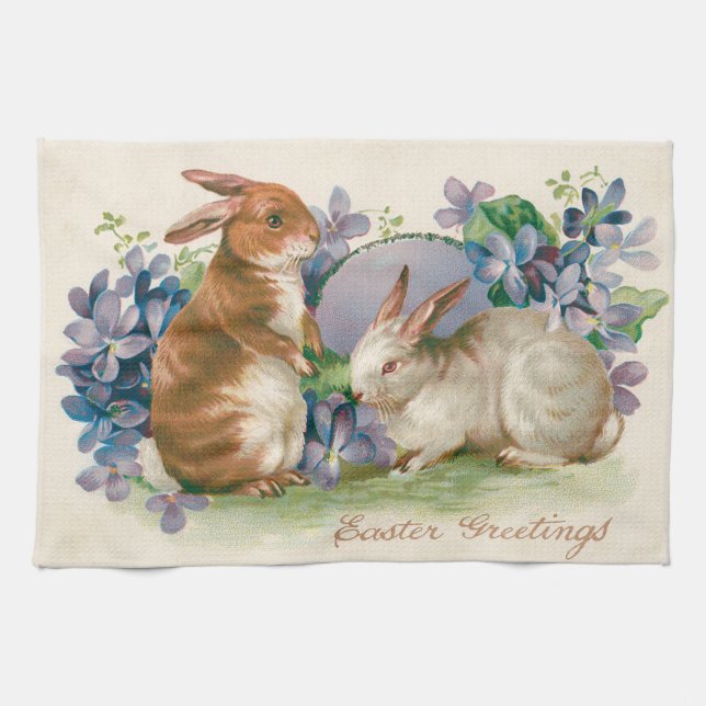 Easter Bunny Coloured Egg Forget-Me-Not Tea Towel (Horizontal)