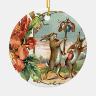 Easter Bunny Coloured Egg Red Flower Ceramic Tree Decoration