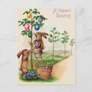 Easter Bunny Coloured Egg Tree Holiday Postcard