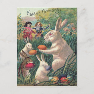 Easter Bunny Coloured Egg Victorian Women Holiday Postcard