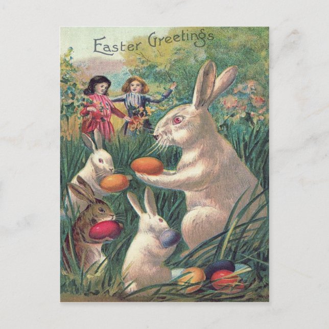Easter Bunny Coloured Egg Victorian Women Holiday Postcard (Front)