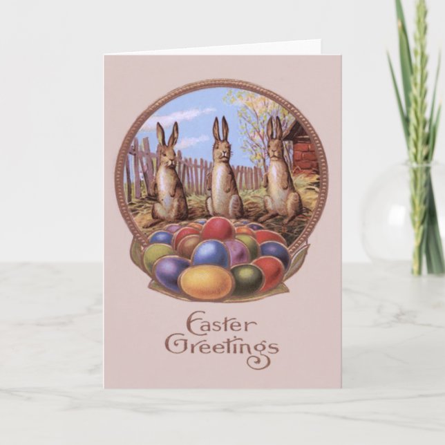 Easter Bunny Coloured Eggs Farm Holiday Card (Front)