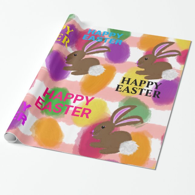 Easter Bunny Coloured Eggs Wrapping Paper (Unrolled)