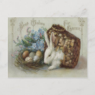 Easter Bunny Coloured Painted Egg Basket Forget Me Holiday Postcard