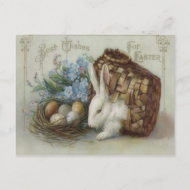 Easter Bunny Coloured Painted Egg Basket Forget Me Holiday Postcard (Front)