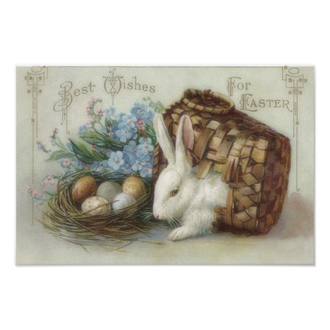 Easter Bunny Coloured Painted Egg Basket Forget Me Photo Print (Front)